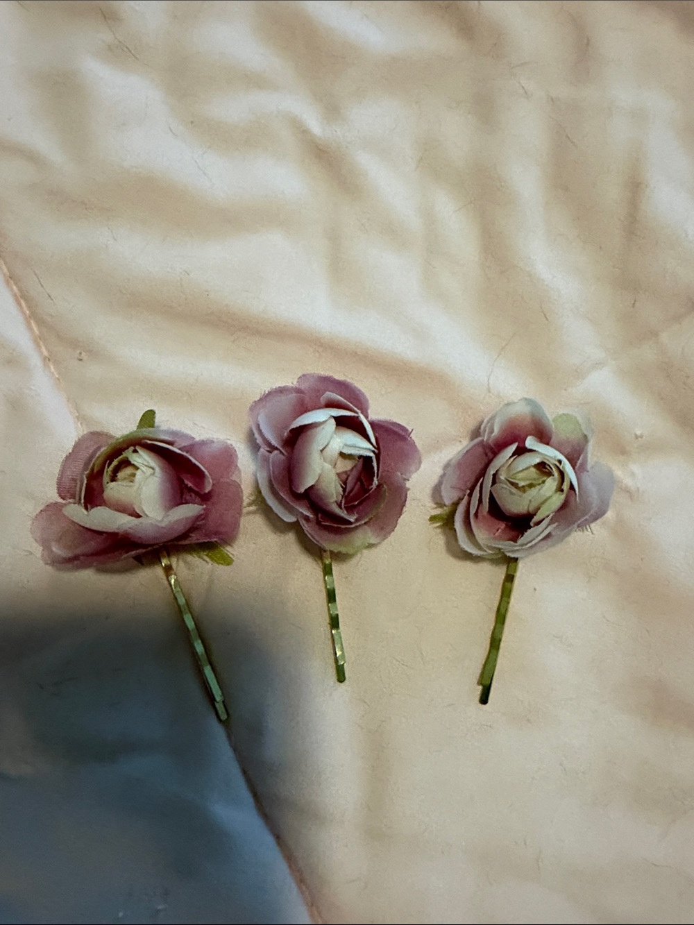 Set of 3 Pink Rose Floral Bobby Pins
